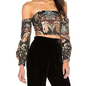 NWT LPA Metallic Brocade Off-The-Shoulder Top